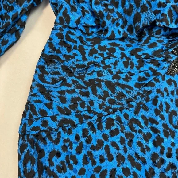 St Gillian Petites 100% Silk Animal Print Dress Womens Size 10 Floral Beading - Picture 9 of 13